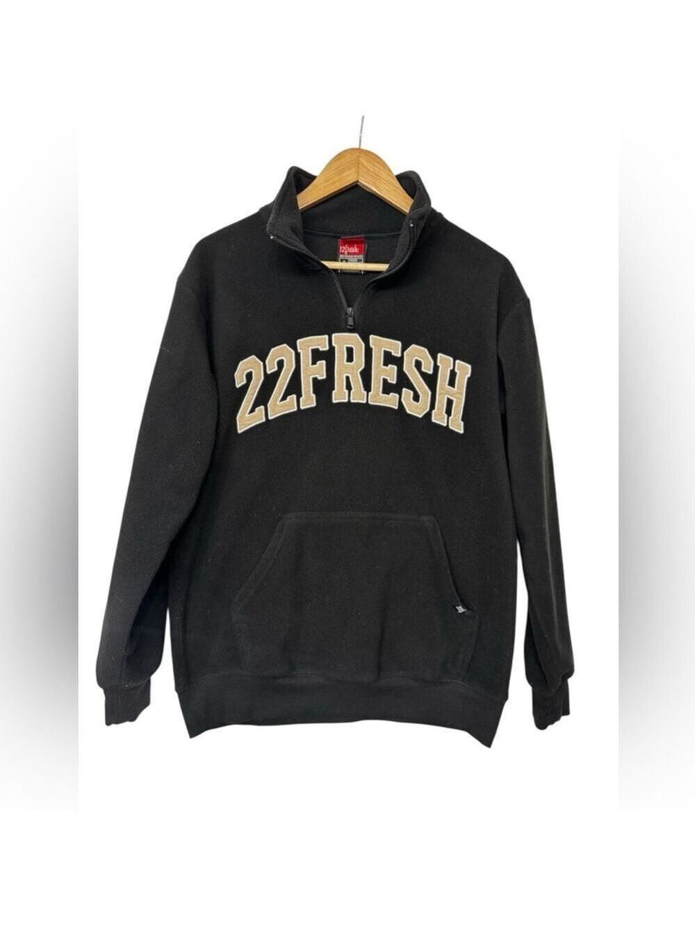 22Fresh Black Quarter Zip Fleece Sweatshirt Unisex Small